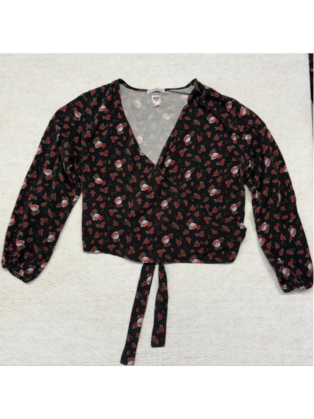 Junk Food Grateful Dead Skulls Roses Wrap Top Cropped Size XXL Black